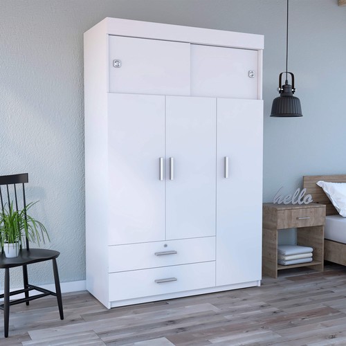 White three door armoire - door,