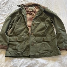 Vintage LL Bean Barn Coat S Adirondack Green Flannel Lined Canvas Chore Jacket