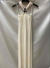Bebe Womens White Sleeveless Halter Neck Trim Long Maxi Dress Size Small