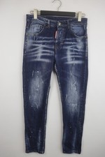 Dsquared2 Blue Denim Distressed Whiskered Red Tab Straight Leg Biker Jeans Sz 46