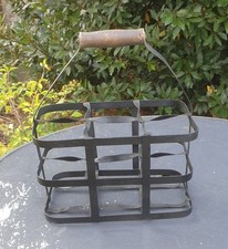 PANIER à BOUTEILLES en métal noir ancien en bon état VINTAGE