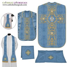 Ensemble vêtement et messe à dos violon chasuble romain bleu marial,...