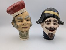 lot têtes anciennes marionnettes plâtre ( kaolin ? ) gendarme Guignol circa 1930