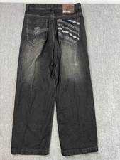 Southpole Jeans Men 38 36x31 Black Baggy Wide Leg Y2K Chain Embroidered Pockets