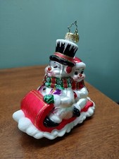 Vintage Rare Christopher Radko Snowman on Sled Toboggan Ornament 4-1/2"