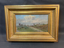 Ancien tableau bois peinture huile sur panneau doré à la feuille G. Costeau