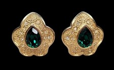 LERITZ VINTAGE BIJOUX CLIP oreille VERT ET STRASS,  RHINESTONES BOUCLE 