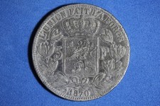 1870 Belgium 5 Francs Silver Coin #M23786