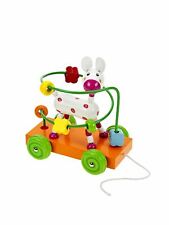 Chariot en bois avec un chien et des anneaux pour bébé ou enfant en bas âge