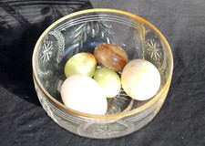 BEAUTIFUL LARGE CUT CRYSTAL CUP + 5 EGGS, ALABASTER ONYX MARBLE JADE HARD STONE