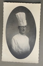 Antique PHOTO CARD Portrait Man Cook Toque Kitchen Glasses