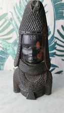 VISAGE SCULPTE AFRICAIN AFRIQUE en bois noirci exotique EBENE ? tribal (2)