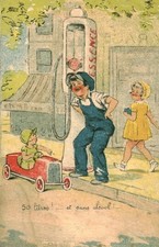 Carte postale ancienne fantaisie 50 litres et sans alcool Germaine Bouret