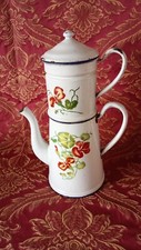 WHITE Antique Glazed Sheet Coffee Maker Flower Decor