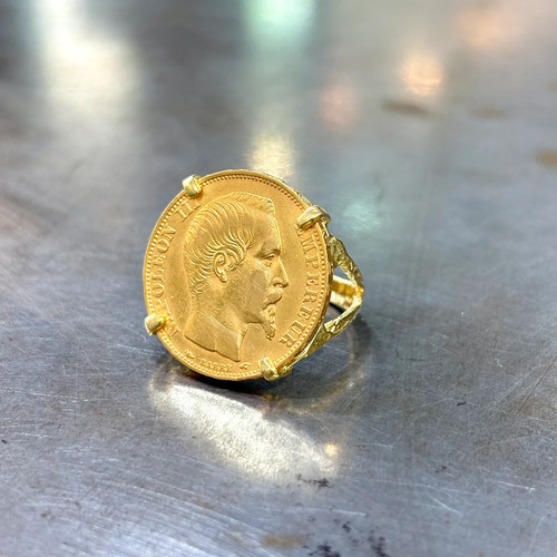 Bague pièce jaune 750 - pièce,