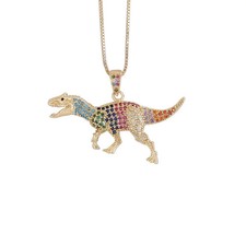 Collier pendentif dinosaure en plaqué or et zircon , Trex t-rex bijoux + chaine
