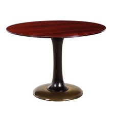 Table Ronde Vintage Plaquée en Bois Exotiques Années 1950 Restaurée