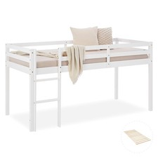 Lit mezzanine enfant 90x200 blanc bois pin avec échelle et sommier Homestyle4u