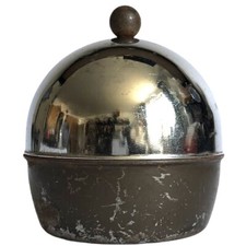 Art Deco Chrome Box Orb 4.5” Metal Round Container Vtg Desk Office Vanity