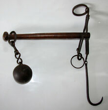 OLD ROMAN SCALE WEIGHT WOOD PLAGUE 27 cm WEIGHT WROUGHT IRON SLIDER 18th century