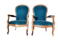 2 Fauteuils voltaire velour bleu très bon état 