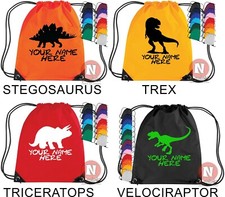 Personnalisé Dinosaure Sac. Trex Cordon Eps École Ajouter Enfant Nom