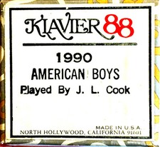 Klavier 88 AMERICAN BOYS 1990  J. Lawrence Cook Hand Played Player Piano Roll