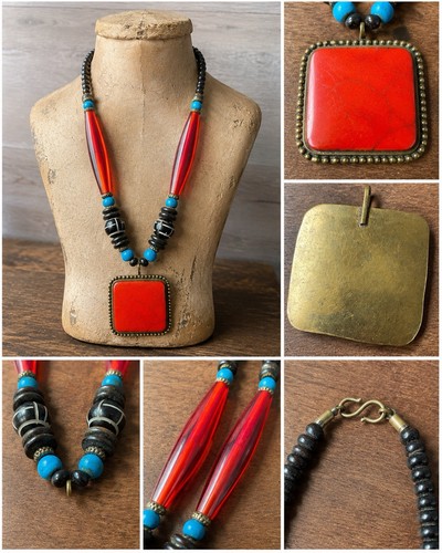 Collier long résine métal - collier,