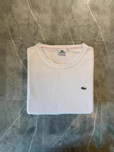 Pull lacoste col rond - lacoste, blanc