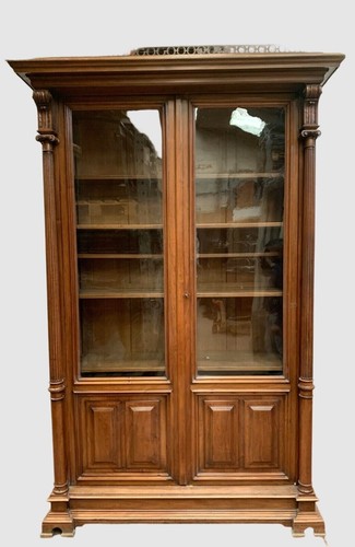 Vitrine bibliothèque noyer - bibliothèque, en