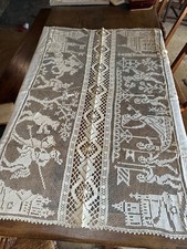 ANTIQUE LACE TABLECLOTH NET PATTERNS AND LACE SPINDLES - 19th century handmade