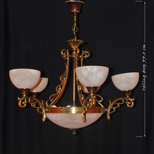 Chandelier pendant light art deco heavy bronzed brass five arm C1970 nine light
