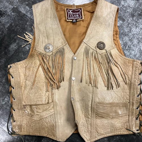 Vintage 1970 leather vest - vintage, 1970's