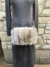 Real Fur ~Hand Muff~Taupe Fox~ Velvet~ 10” wide x 7” tall~ Wrist Strap~ New 