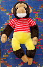 PL/ PELUCHE VINTAGE SINGE  NOUNOURS MARRON JAUNE ROUGE BLANC RAYE 58 CM EXC ETAT