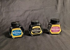 3 Antique Waterman Ink Bottles, Empty, Black, Purple, Blue, 