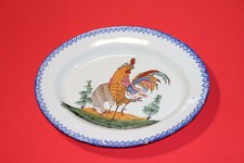 Ancienne plat 19 ème décor au Coq & poule Faïence , décoration 