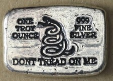 Don't Tread on Me Snake 1 oz .999 Fine Silver Hand-Poured Art Bar