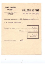 GRENOBLE (38) FACTORY GLOVE / GLOVES "LANDEL" pay slip in 1953