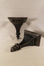 PAIR OF BLACKENED WOODEN CANDLE SCONCES CONSOLES WITH WIDE SHELF DECORATION