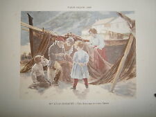 Engraving 19° 1899 color painting Robiquet history old times fisherman net
