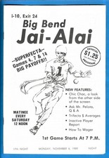 Rare 1989 Big Bend Jai Alai Fronton Program Chattahoochee Florida No Writing