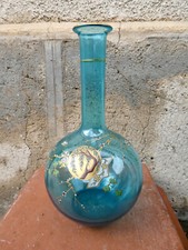 Eugene Rousseau Baccarat Blue Glass Enameled Carafe Japanese Decor Late 19th Century