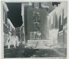 UA101 negative glass plate BE circa 1900 dwarf donkey village fountain