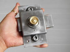 132x72mm old large steel lock and bronze button, tag, snap, slide bolt