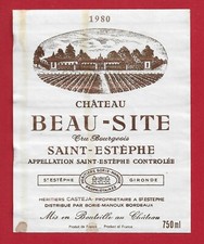 74/75 label SAINT ESTÈPHE CHATEAU BEAU-SITE 1980 CRU BOURGEOIS CASTEJA
