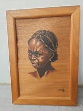 🎨 Ancien portrait de femme africaine – peinture sur bois signée Trousset – cadr
