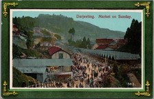 c1910s DARJEELING, India Gel Postcard "Market on Sunday" / Nestor Gianaclis