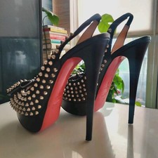 Christian Louboutin Clou Noeud Black 150mm Spike Slingbacks Size 40