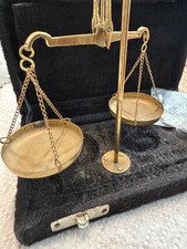 Vintage Brass Balance Scale With Velvet Box & Weights Jewelry Scales